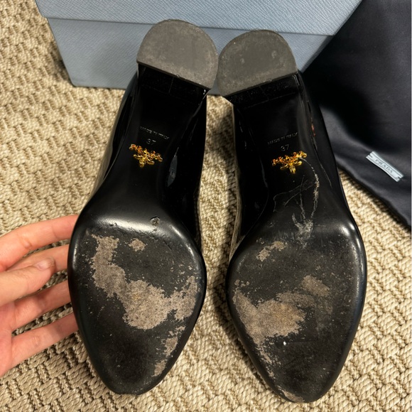 Prada Black Patent Round Toe Pumps - Picture 9 of 10
